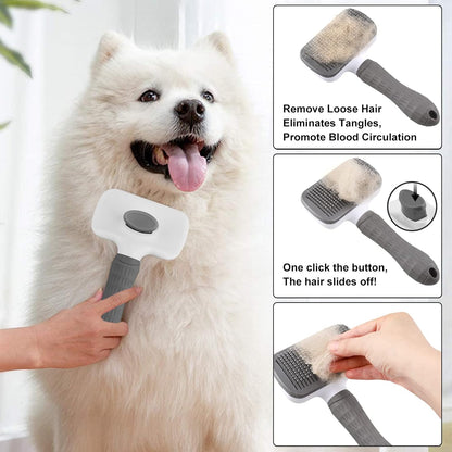 Self-Cleaning Dog & Cat, loose hairs – Deshedding Grooming Comb with One-Button Hair Release