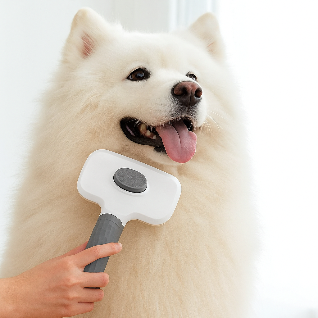 Self-Cleaning Dog & Cat, loose hairs – Deshedding Grooming Comb with One-Button Hair Release