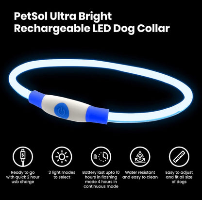 LED Dog Collar – USB Rechargeable Safety Light Collar for Dogs, Cats & Puppies with a Fashionable Glow-in-the-Dark Design.